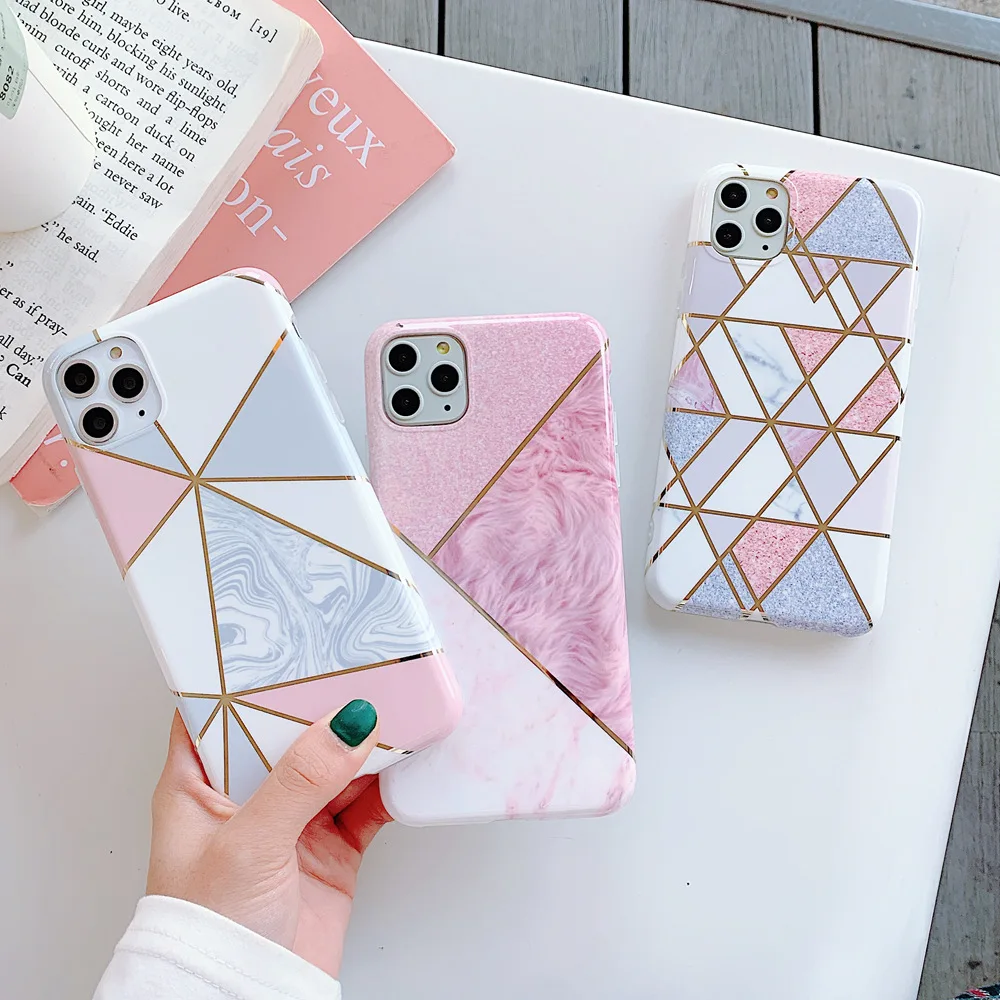 Чехол для телефона с рисунком девушки розовый геометрический мраморный iPhone 11 Pro