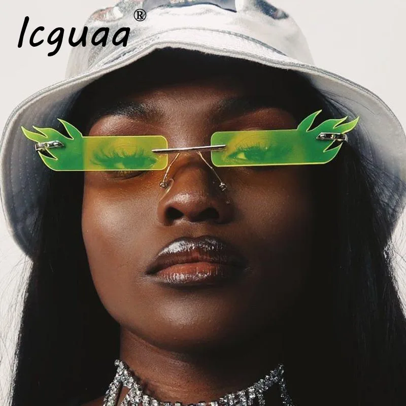 

Stylish Rimless Sunglasses Women 2022 Ocean Color Fire Steampunk Sunglasses Men Frameless Punk Glasses Shades UV400 Oculos