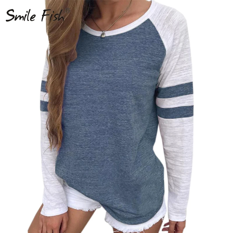 Женские бейсбольные рубашки 2019 летний женский топ с круглым вырезом и длинным