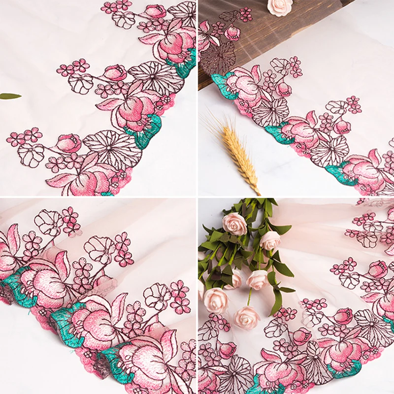 2 ярдов Розовый Кружева шитья DIY Вышивка цветочные аксессуары для одежды Поставок