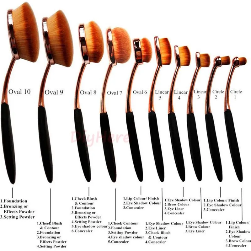 Набор кистей для макияжа 10 шт. цвет черный/золотой овальный кристалл|Аппликатор