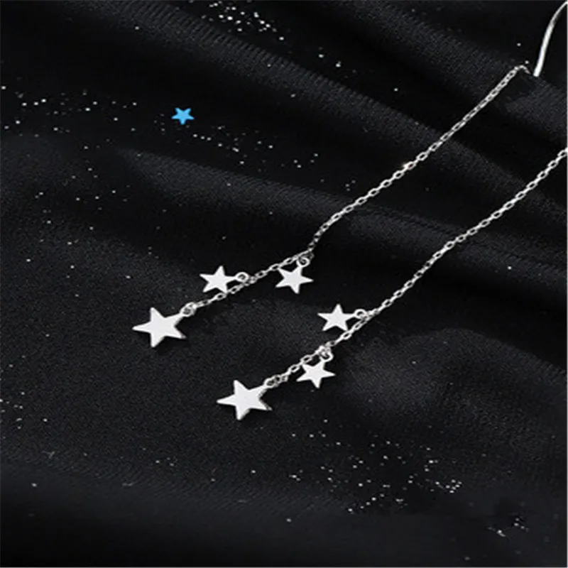 Серьги из стерлингового серебра 925 пробы с кисточкой в виде звезд длинные