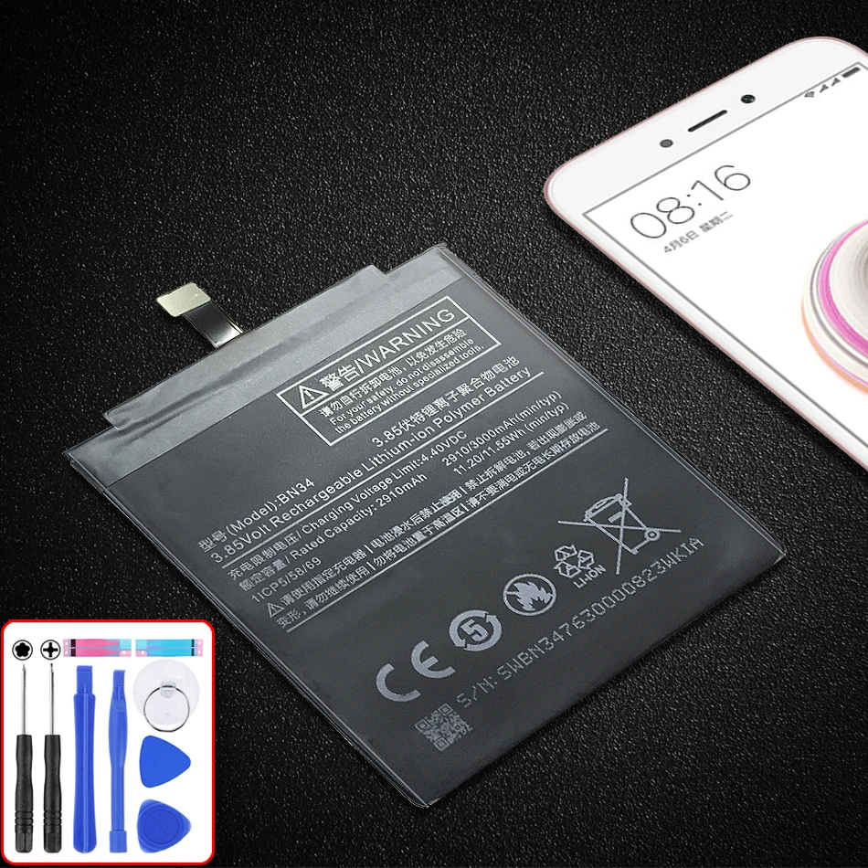 BN34 3000mAh для Xiaomi Redmi 5A перезаряжаемый мобильный телефон Литий-полимерный аккумулятор