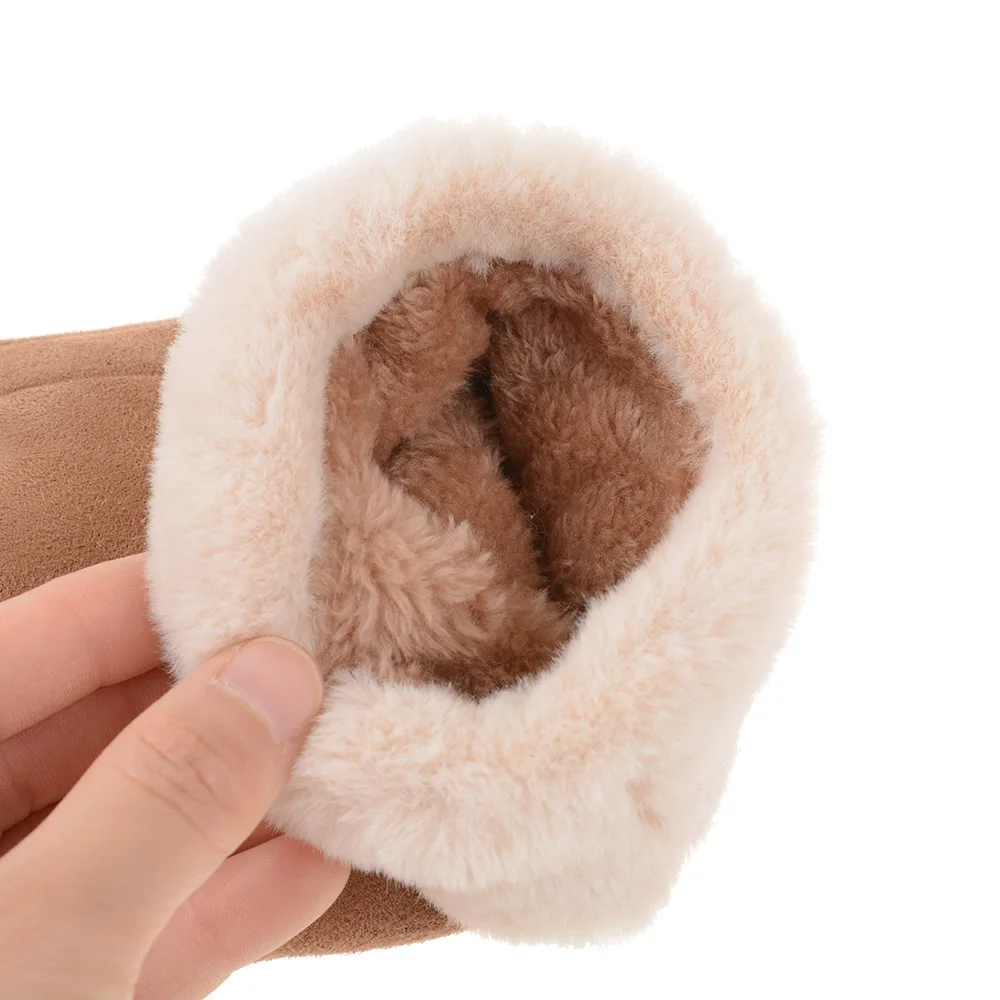 

High Quality Women Suede Glove Winter Furry Mittens Outdoor Fashionable Snowflake Pattern Warm Gloves