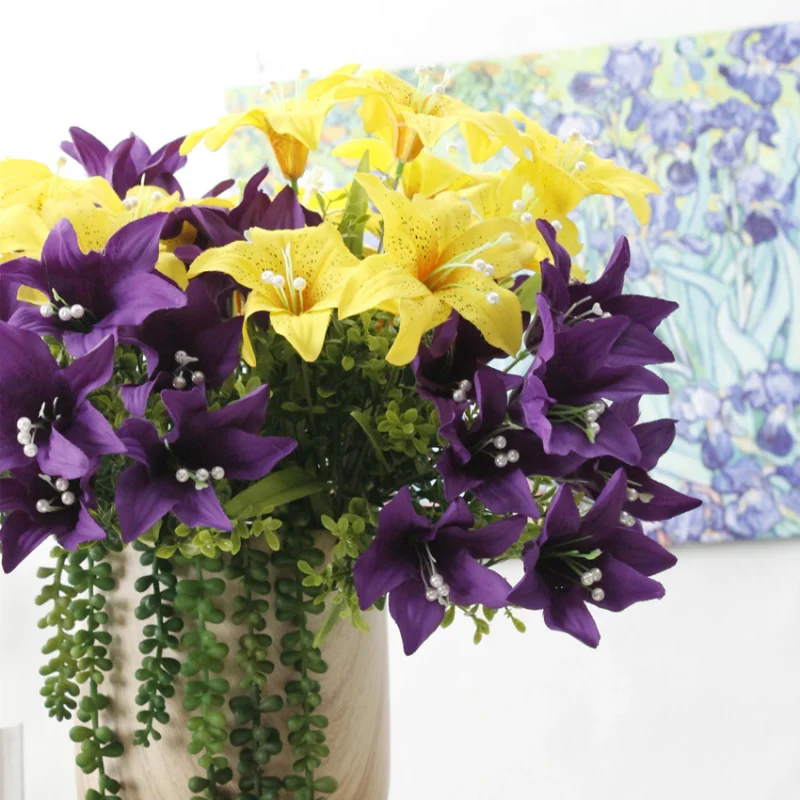 1pc Pearl Lily Artificial Silk Flower Bouquet Wedding Bridal Holding Flowers Christmas Home Party Decoration Fake - купить по