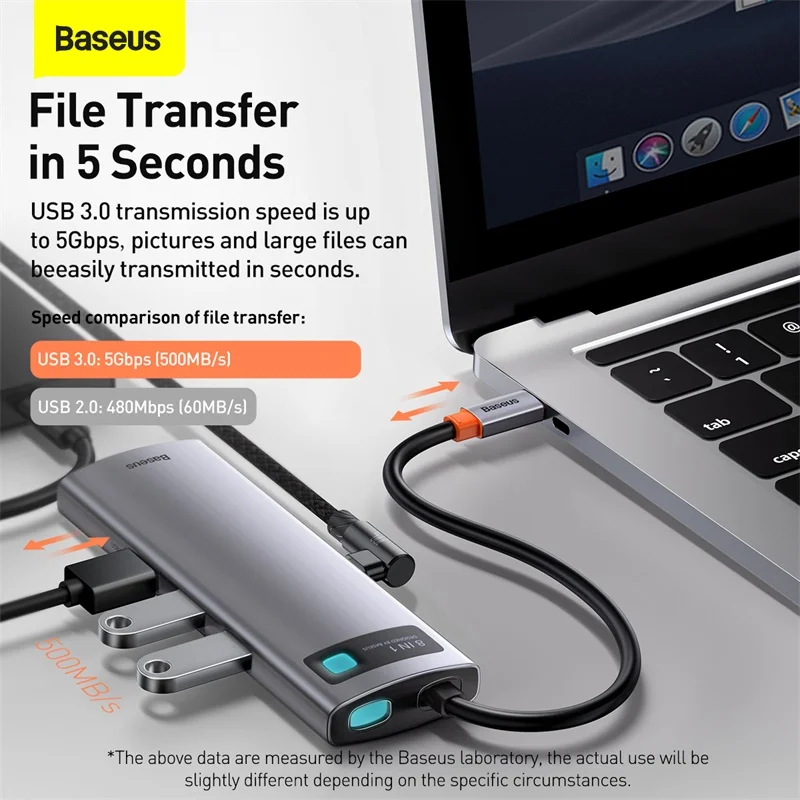 Концентратор Baseus USB Type-C 8 в 1 3 0 к HDMI RJ45 SD-ридер адаптер разветвитель для MacBook Pro Air