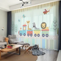 fun cartoon colorful lamp hot air balloon animals train words printed 3d tulles yarn voiles curtains for kids boys girls bedroom
