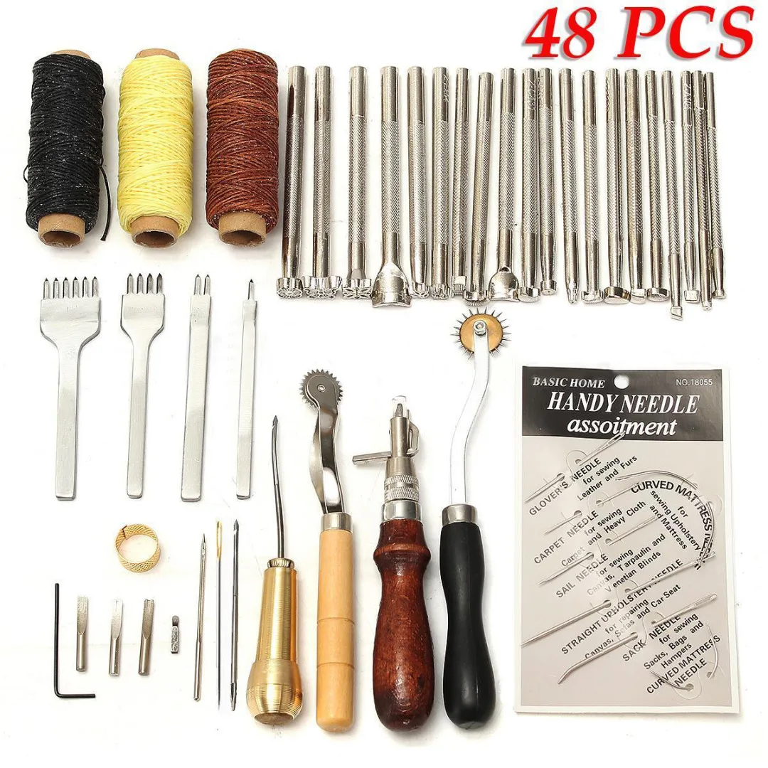48 шт. набор инструментов для работы с кожей|Швейные инструменты и аксессуары| |