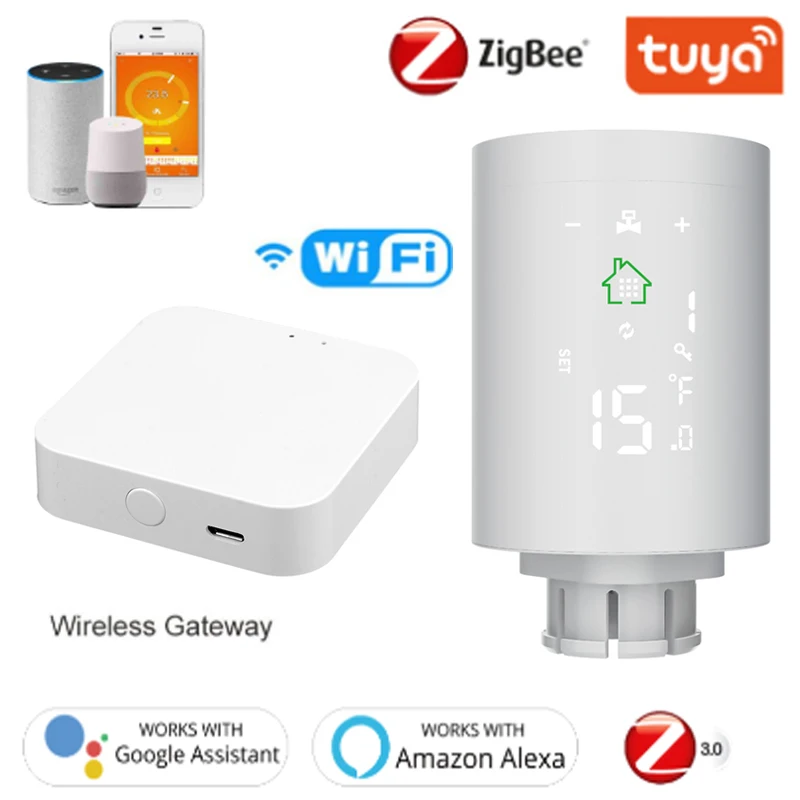 

TUYA Zigbee TRV Thermostat Valve Thermostatic Radiator Valve Controller Heater Temperature Voice Control Works With Google Home