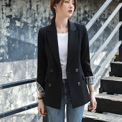 Black Blazer Для женщин однобортный однотонный Блейзер Женский пальто трех до двенадцати лет Модные Пиджаки Верхняя одежда высокого качества, куртки, 5XL - Цвет: Black Blazer