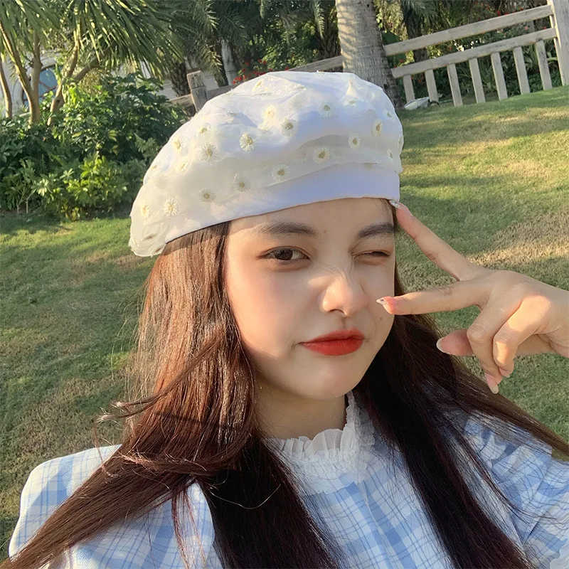 H5 Ins японский берет с ромашками женская летняя тонкая корейская мода Британский