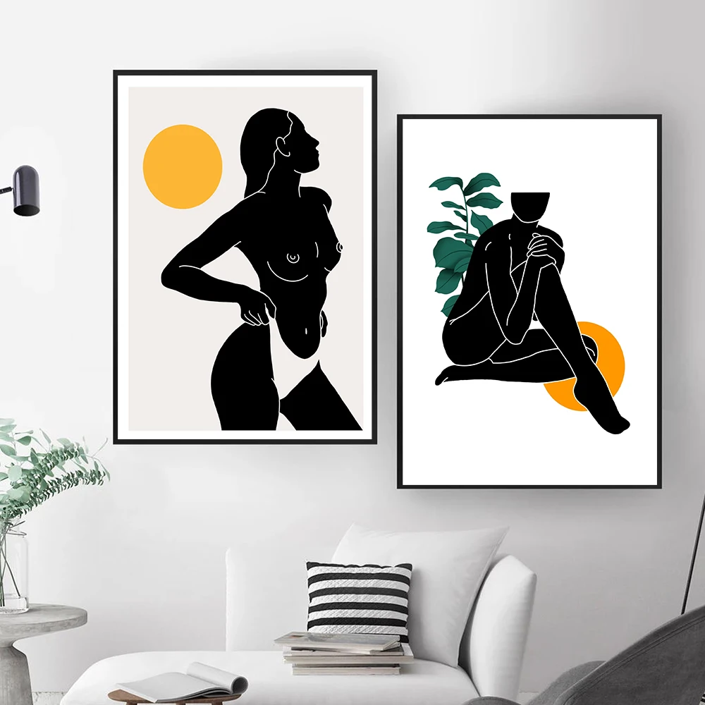 

Black Girl Sun Abstract Illustration Wall Art Canvas Painting Nordic Posters And Prints Wall Picture For Living Room Home Decor