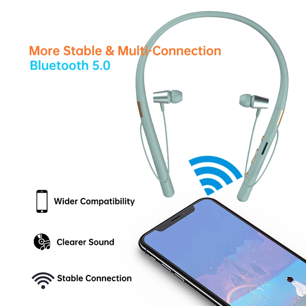 Беспроводные наушники 2 в 1 с mp3 Bluetoot V5.0 спортивные наушники-вкладыши шейным