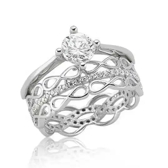 

Серебряное двухстороннее женское кольцо Silverlina Infinity One Stone
