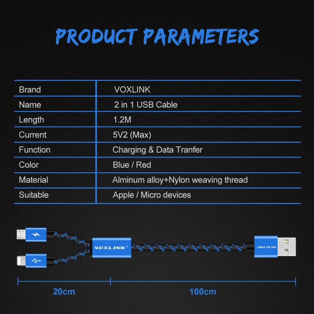 VOXLINK 2 в 1 USB кабель Micro 8Pin usb кабель для зарядки и передачи данных для iPhone x 8 8plus 6 6s samsung htc huawei Xiaomi USB TypeC кабель