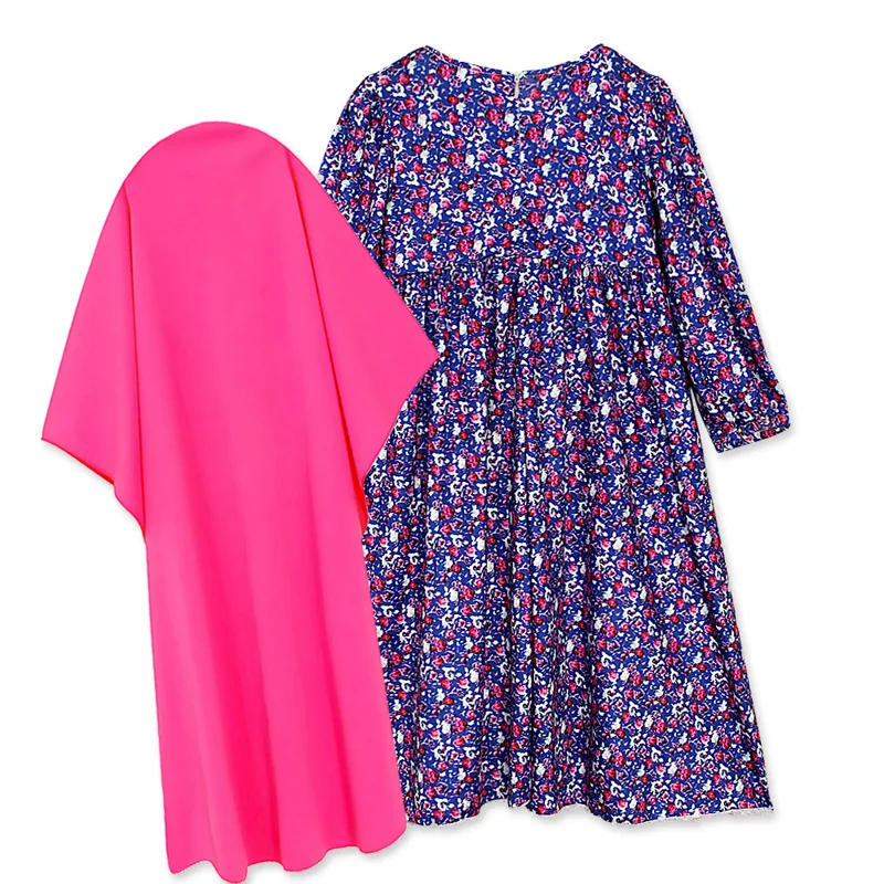 Принт в мусульманском стиле Комплекты с платьем макси Детская одежда Абайя