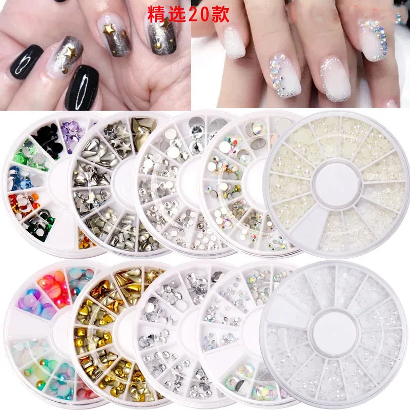 Смешанная коробка алмазные украшения для ногтей золотые и серебряные стальные