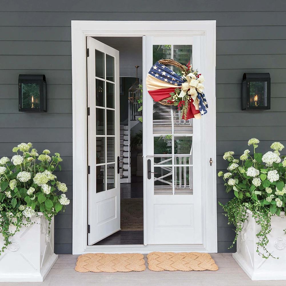 

Independence Day July 4th Artificial Wreath Porch For Front Door Craft Patriotic Round Living Room Gift Window Indoor Outdoor