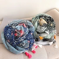 2021 women high quality geometric floral tassel viscose shawl scarf print soft wrap pashmina stole bufandas muslim hijab sjaal