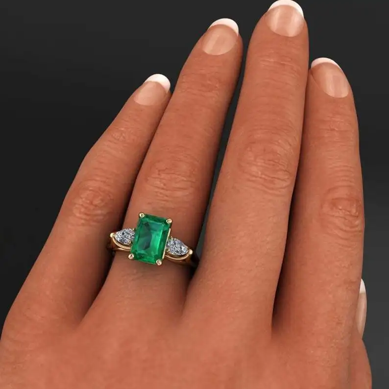 

"Glorious new 18 k gold plated emerald diamond ring