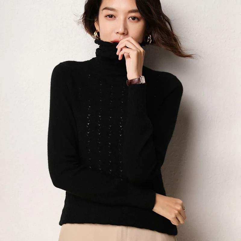 

women's turtleneck cashmere sweaters pullover long sleeve plus size slim Female black floral knitwear 2020 Autumn Winter