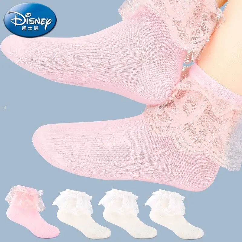 

Original Disney 4 Pairs Summer Thin Girls Breathable Lace Mesh Socks Children's Lovely Lace Socks Children's Socks Sm3738