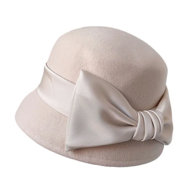 

Audrey Hepburn Style Bow Top Hat Women Autumn And Winter Australian Wool Felt Hat Satin Hat Fashion
