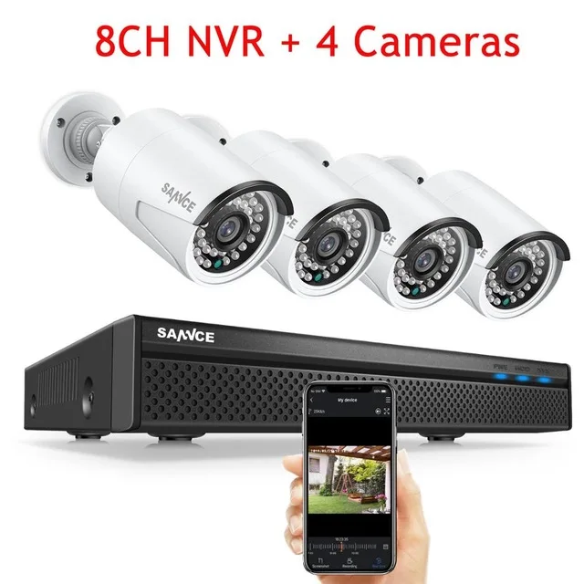 4pcs cameras SANNCE 8CH POE 5MP NVR комплект CCTV система безопасности 2MP ИК наружная Водонепроницаемая ip-камера с микрофоном аудио запись комплект видеонаблюдения - Цвет: 4pcs cameras