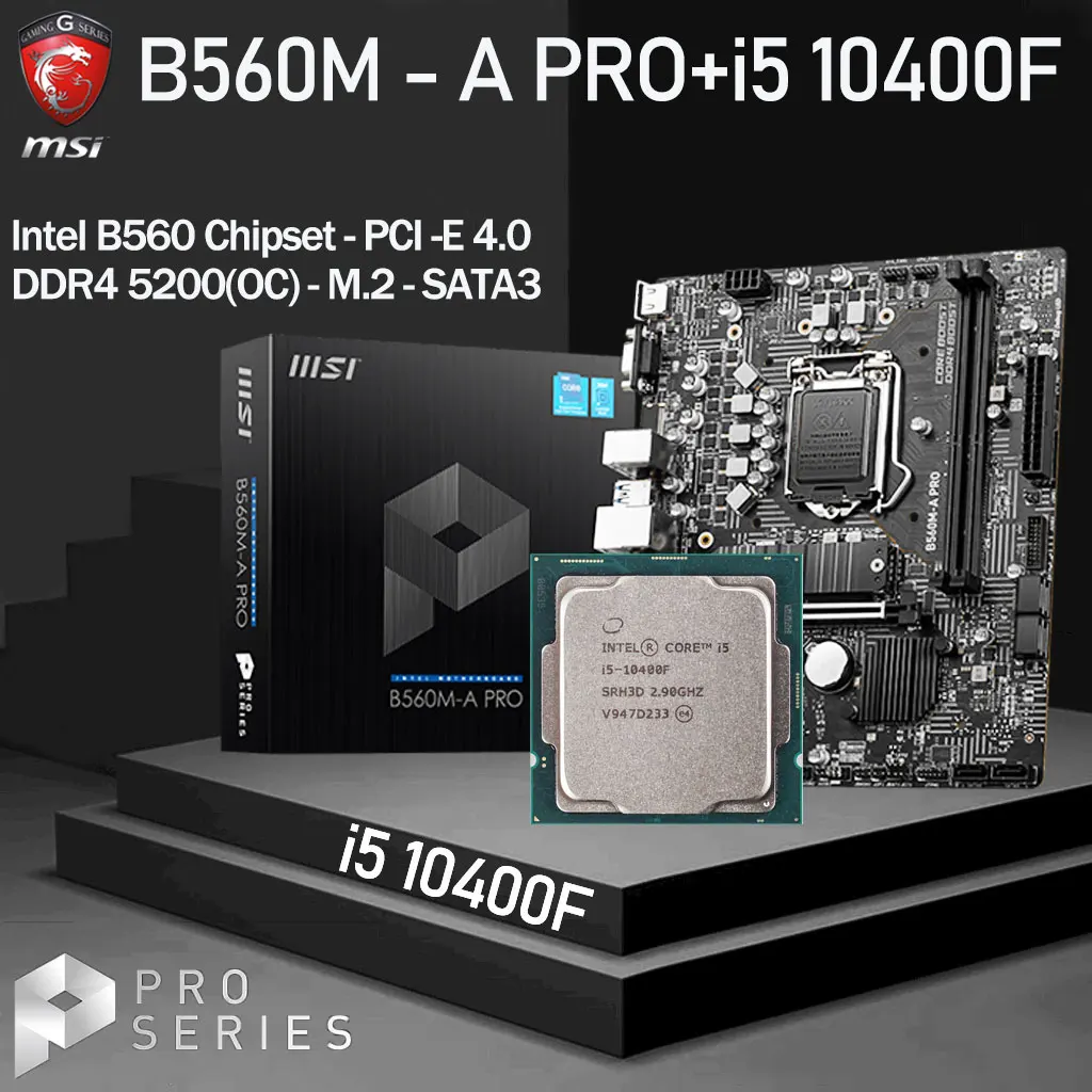 

LGA1200 MSI B560M-A PRO Motherboard Set + Intel Core i5 10400F Combo DDR4 64Gb M.2 PCI-E 4.0 B560 Placa-mãe Kit Desktop B560 New