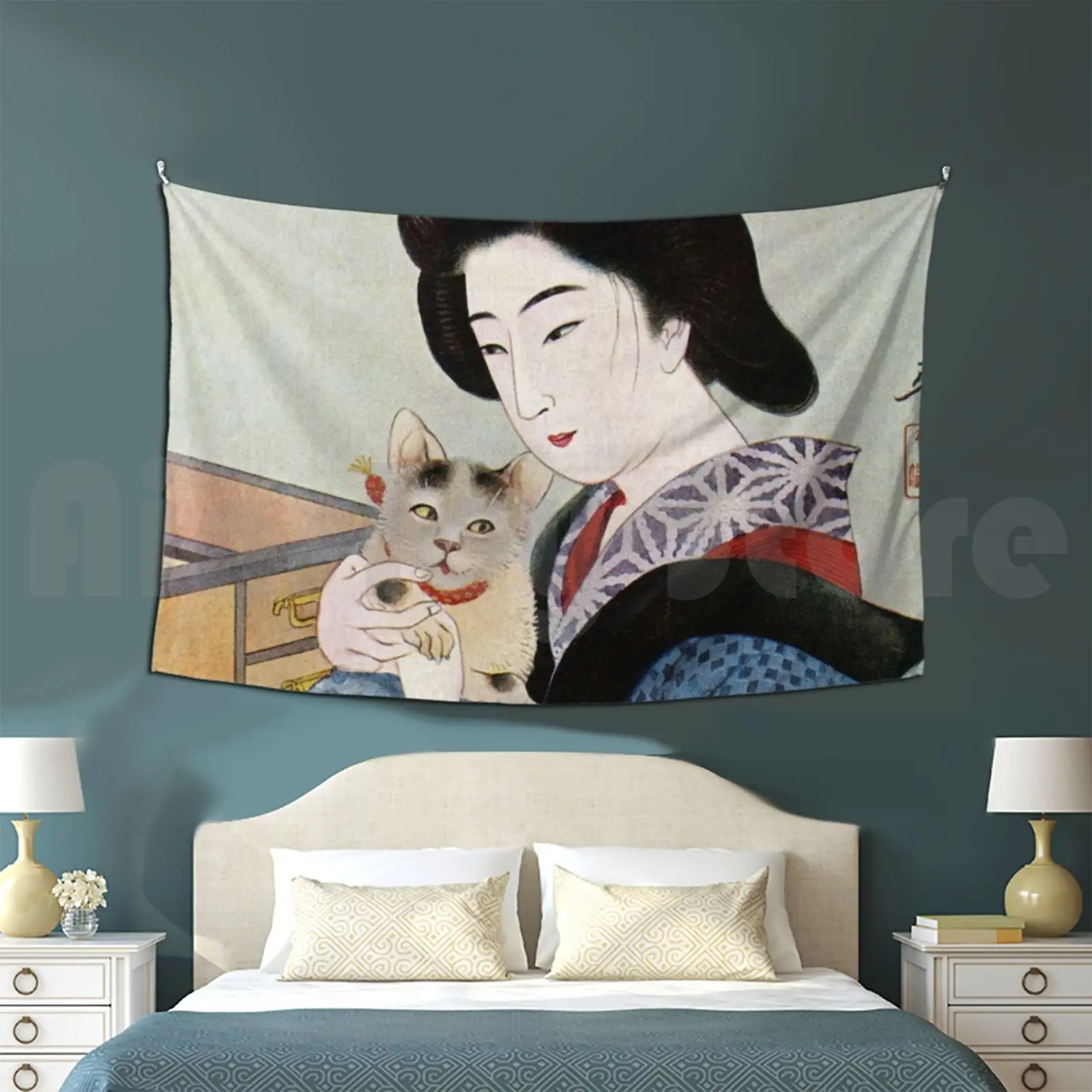 

Женское винтажное кимоно с рисунком кошки гейши и ее кошки