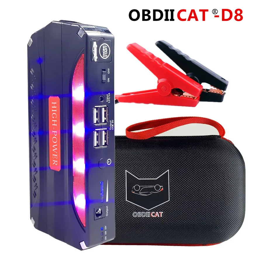 Новый OBDIICAT-D8 Мощный многофункциональный портативный автомобильный стартер Power