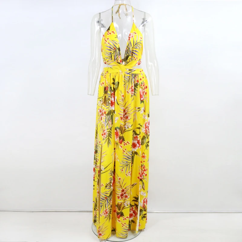 Элегантное желтое платье с открытой спиной и v образным вырезом|Женские платья| |