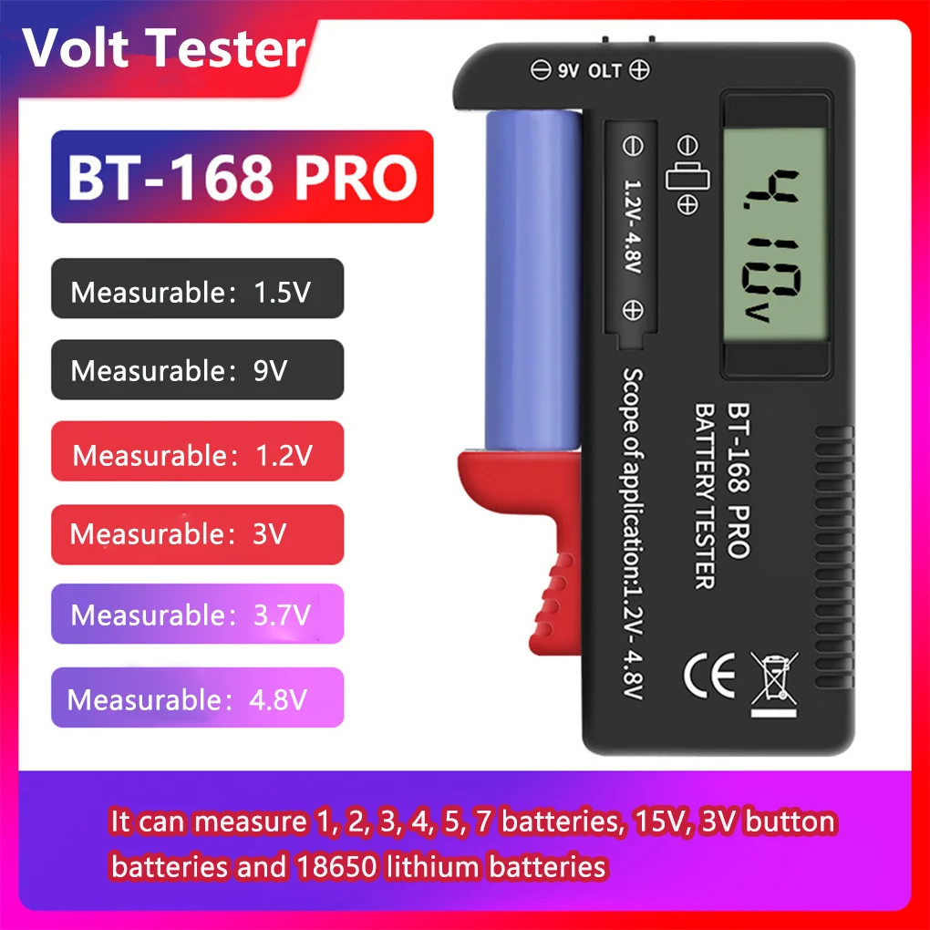 

LCD Universal BT-168 Button Multiple Size Battery Tester BT-168D Checker for 9V 1.5V AA AAA Cell C D Batteries BT-168