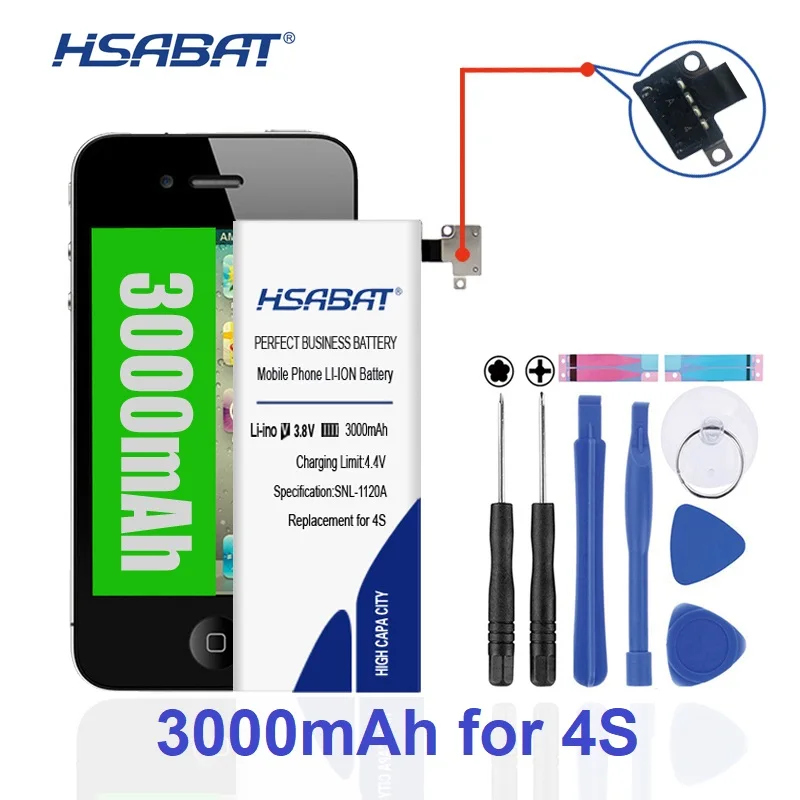 Аккумулятор HSABAT 3000 мАч для iphone 4S для iphone 4S для iphone 4gs для iphone 4gs посылки в пределах инструментов и наклеек