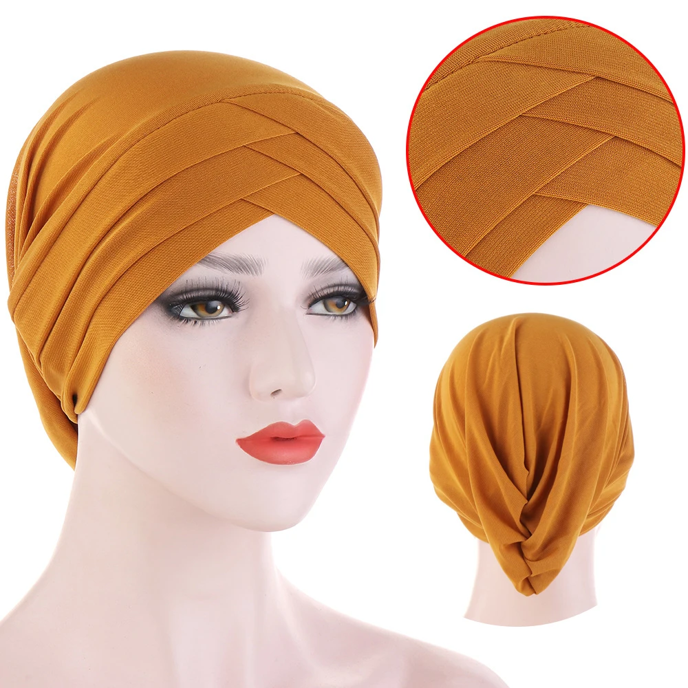 

Forehead Cross Muslim Turban Pure Color Stretch Cotton Inner Hijabs For Caps Ready To Wear Women Head Scarf Under Hijab Bonnet