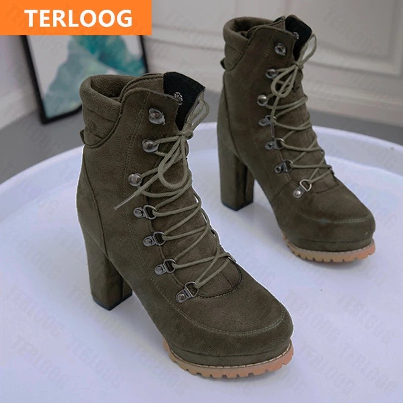 

2021 New Designer Warm Ankle Lace-up Women Boots Winter Rome Fashion Sexy Pumps Chunky Snow Super High Heels Chelsea Boots Shoes