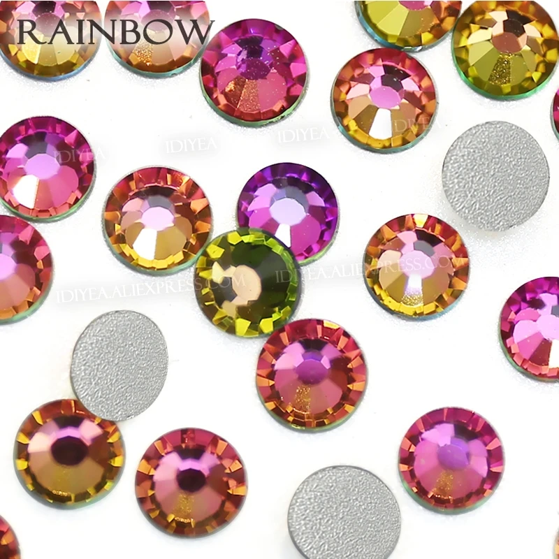 Стразы для дизайна ногтей Rainbow SS3 SS4 SS5 SS6 SS10 SS20 SS30 блестящие стразы с плоской