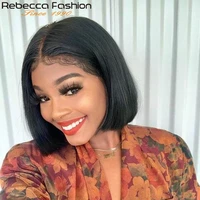 rebecca 4x4 bob wig lace front human hair wigs brazilian straight remy human hair natural color deep part wig for black women