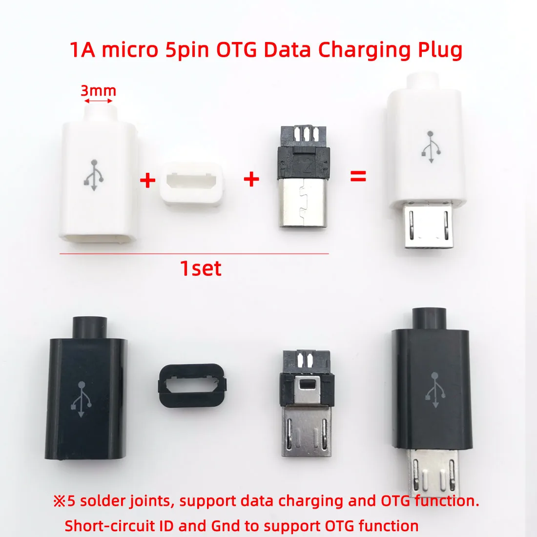 10 комплектов тип сварочной проволоки 4Pin 5PIN 1A/2A большой ток DIY Micro USB штекер разъемы комплект соединителей w/Чехлы OTG разъем
