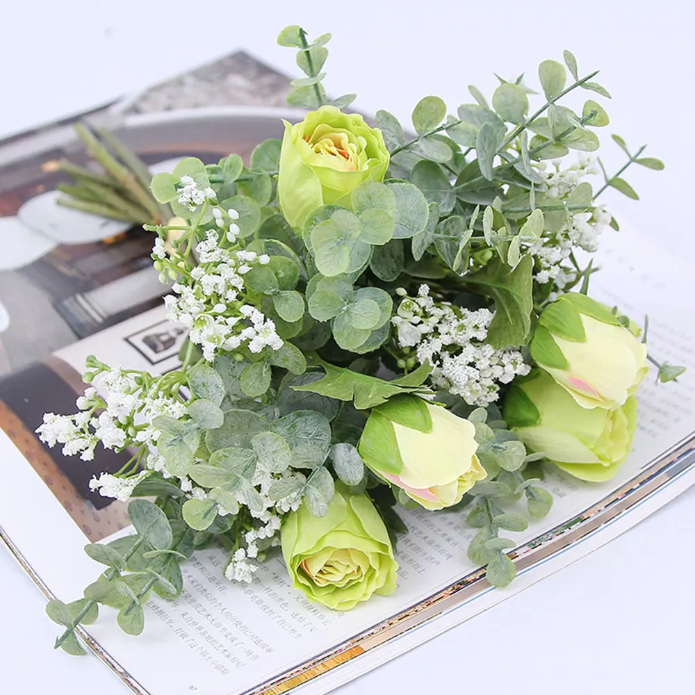35 см шелковые искусственные цветы розы растения листья эвкалипта поддельные