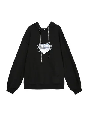 

Harajuku Sweatshirts Gothic Punk Women Hoodies Oversize Hip Hop Streetwear Vintage Black Loose Hooded Pullover Sweatshirts