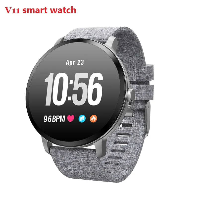 cloth grey V11 мужские умные часы reloj inteligente, фитнес-трекер, пульсометр, умные часы IP67, водонепроницаемые наручные часы - Цвет: cloth grey