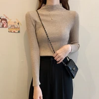 2021 new fall winter half neck long sleeves slim solid color bottoming all match casual tops pullover knit sweater women