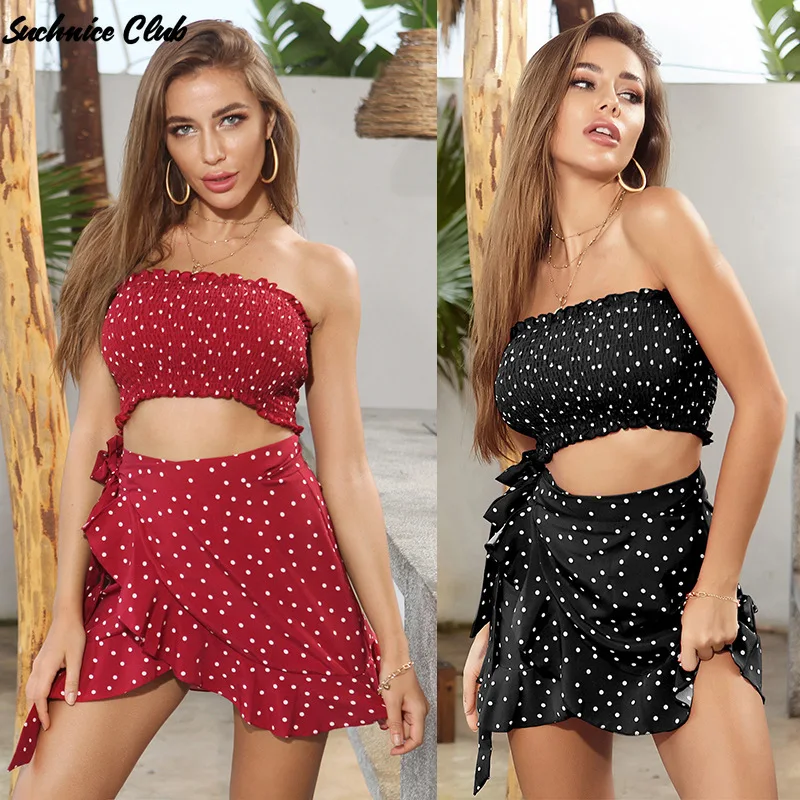 

Polka Dot Sexy Suit 2021 Summer Vest and Skirt Suit Two-piece Sets for Women