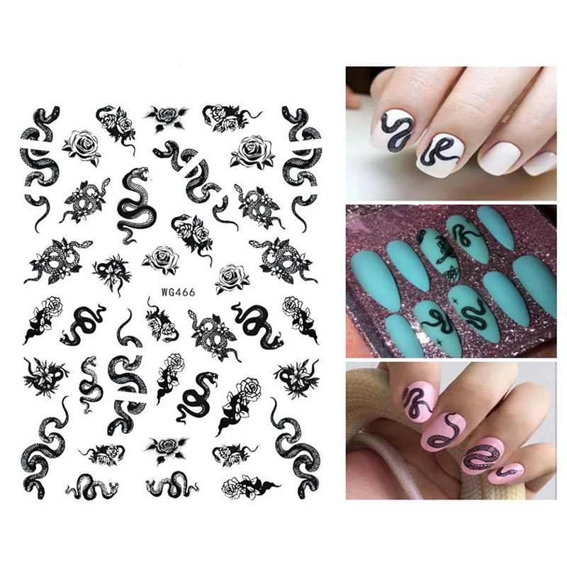 

3D Snake Design Nail Stickers Colorful Dragons Slider Decals Black Snake for Manicure Nail Art Decoration New Arrival Stickers