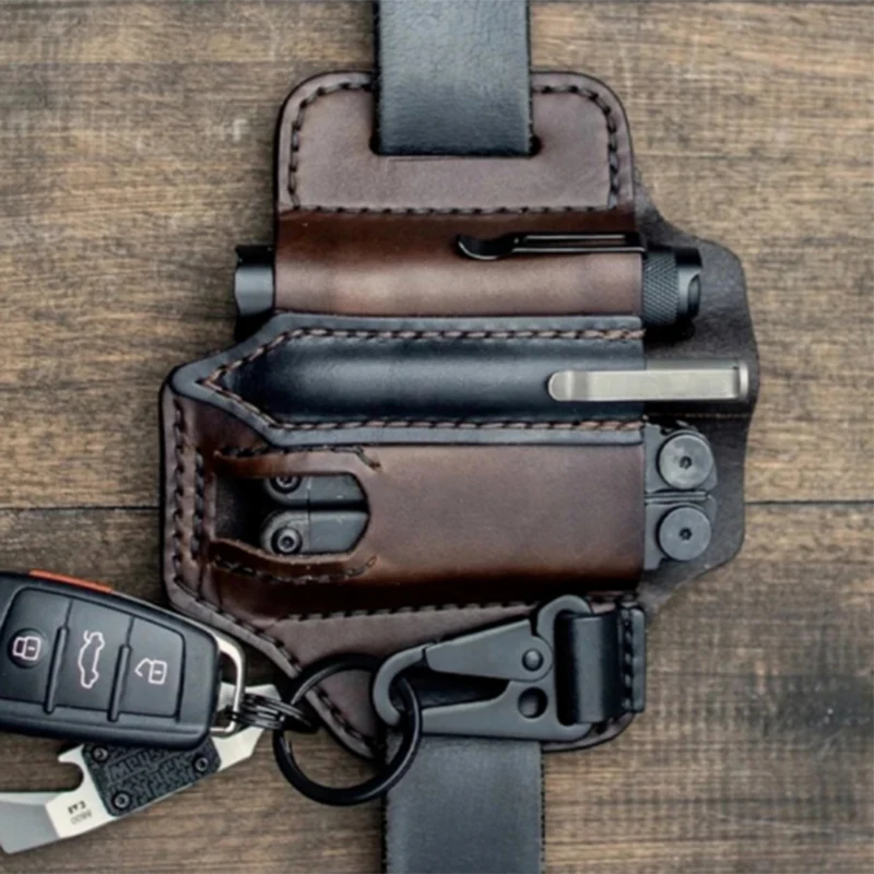 

Multitool Leather Sheath Pocket Organizer Storage Belt Waist Bag for Camping IQ6