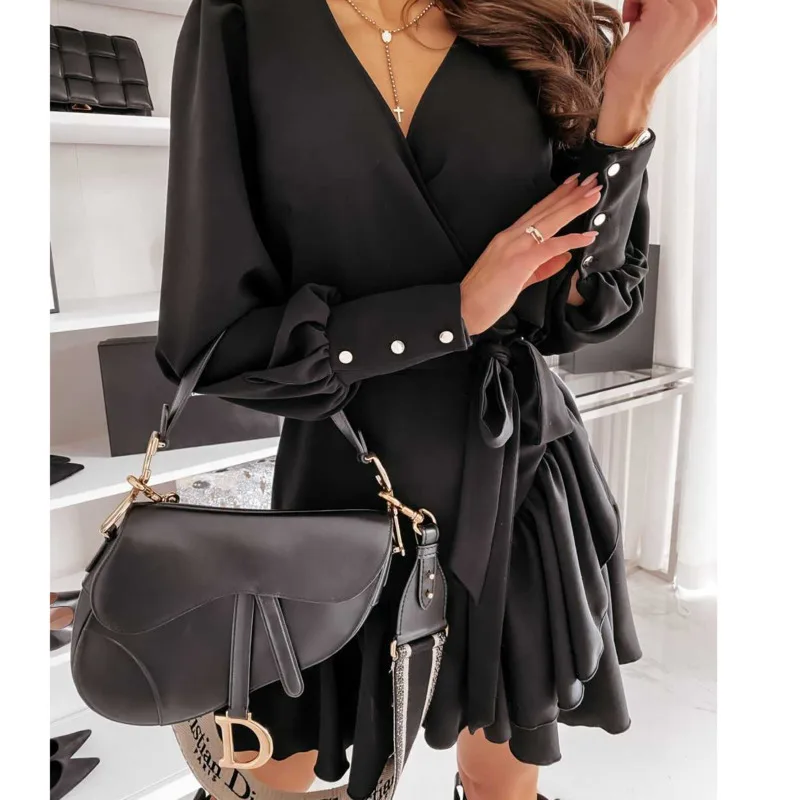 

Женское летнее Цветочное платье с длинным рукавом и V-образным вырезом