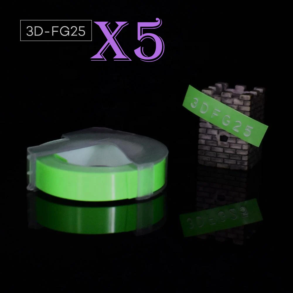 Fluorescent green Многоцветный 5 рулонов 3D 9 мм ПВХ тиснение этикеток лента совместимый с dymo 1610 12965 ручной принтер этикеток для Motex E101 производитель этикеток - Цвет: Fluorescent green