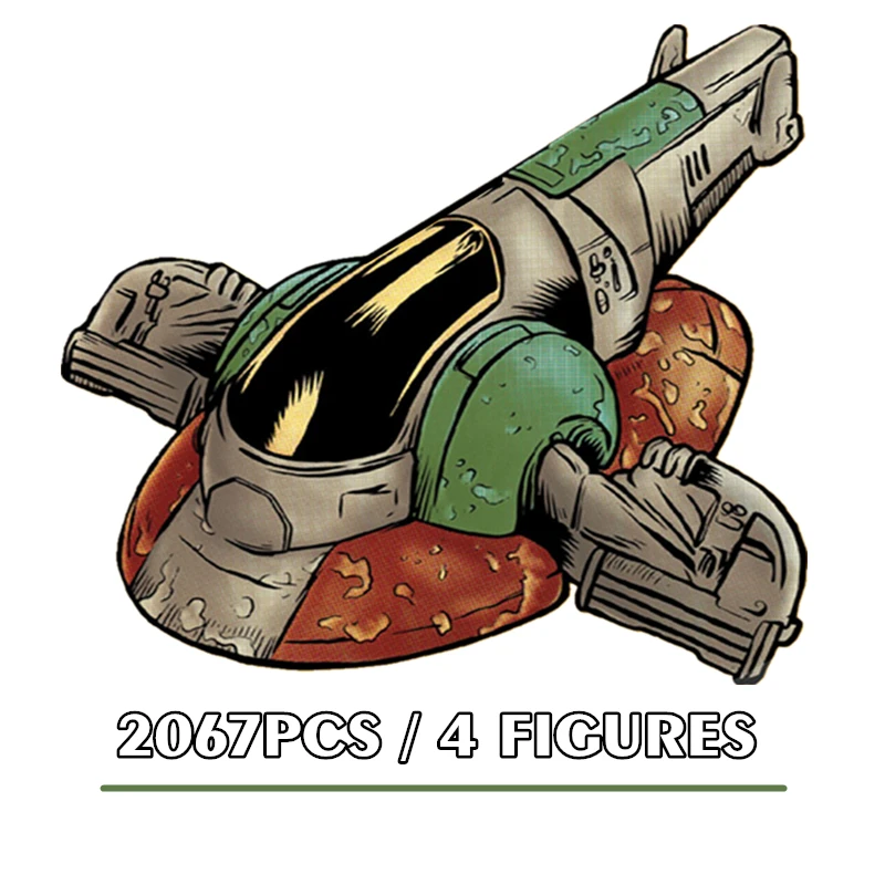 

New 2067PCS 4 Dolls Star Space Wars UCS Slave I Slave No.1 Model The Mandalorian Building Block Bricks Toys Movie Kid Gift