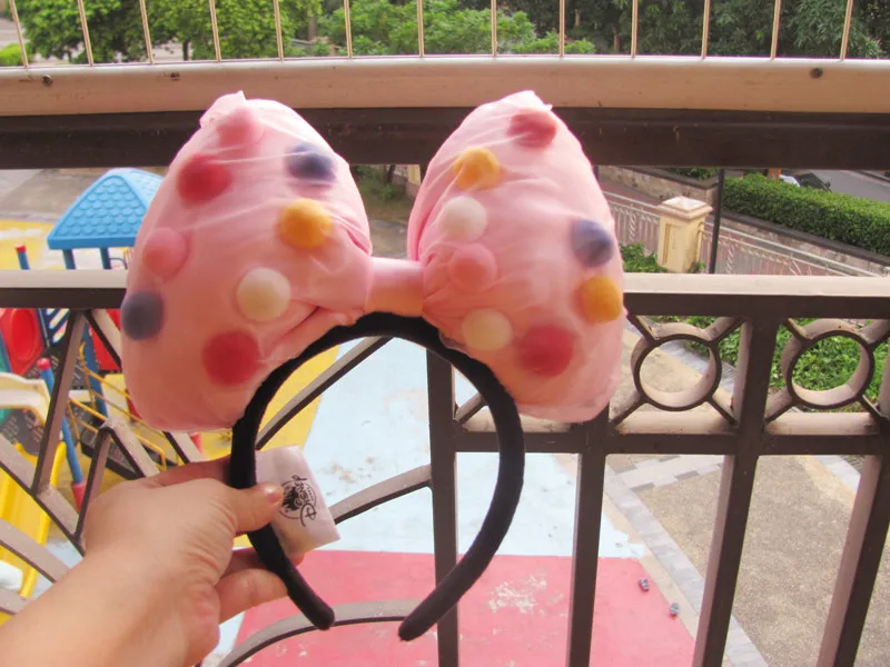 Disney большой бант розовый разноцветными помпончиками и уши Минни Маус повязка на